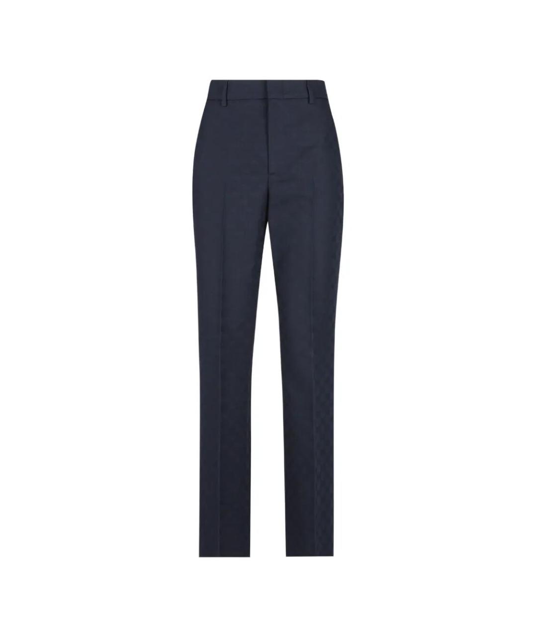 GUCCI Темно-синие полиэстеровые прямые брюки, фото 1