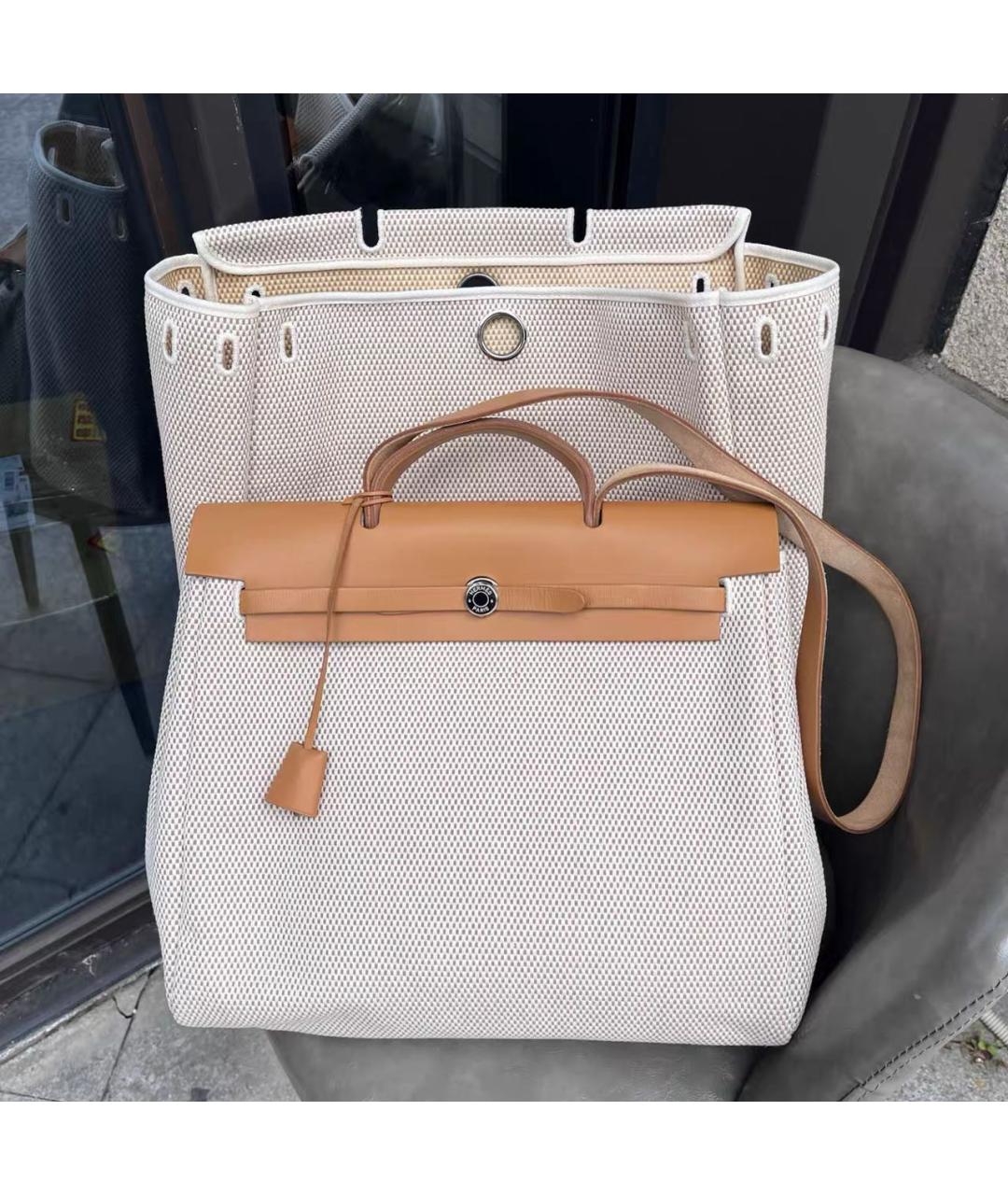 HERMES Бежевая тканевая сумка через плечо, фото 9