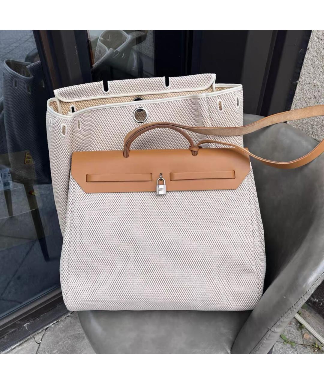 HERMES Бежевая тканевая сумка через плечо, фото 2