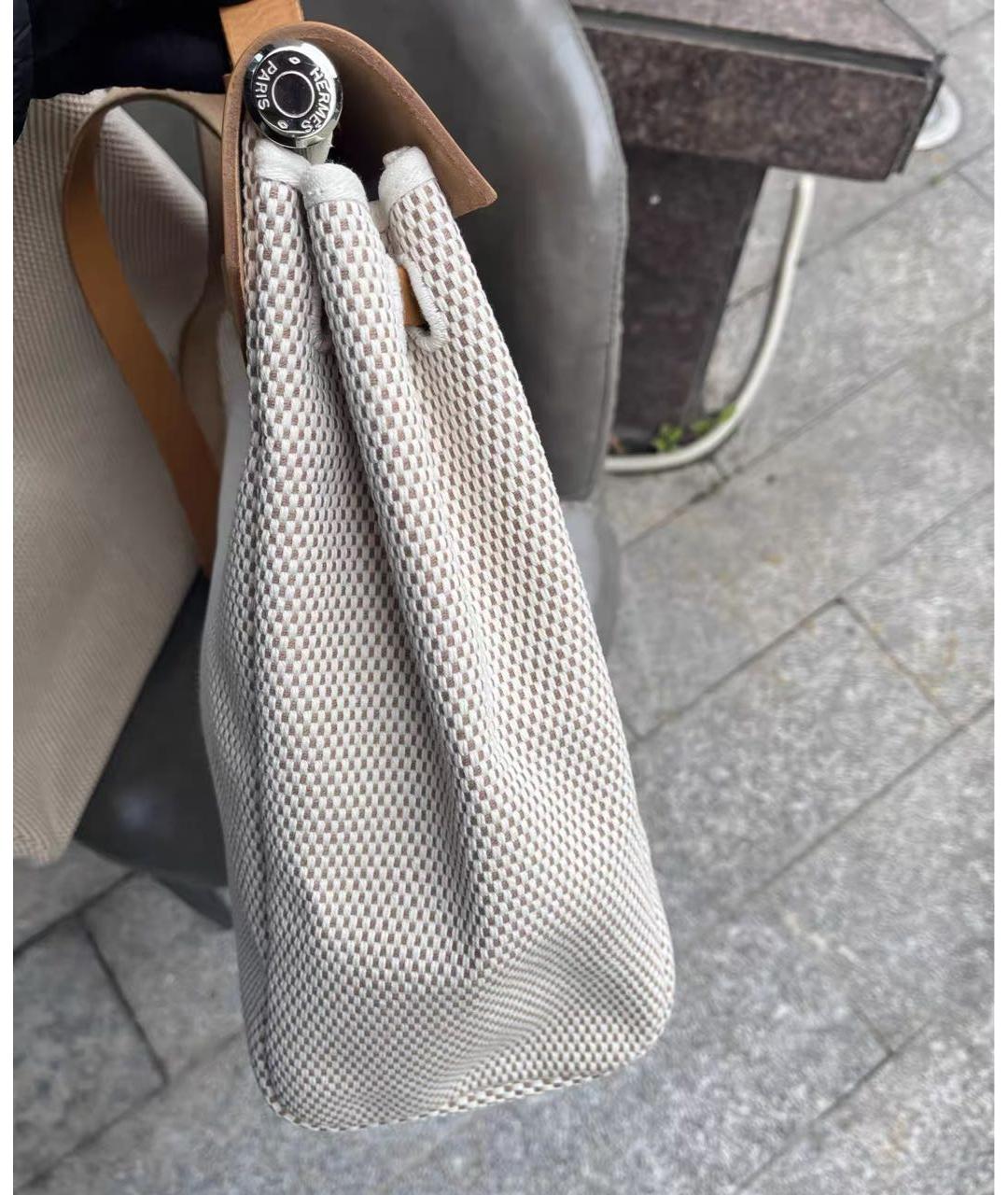 HERMES Бежевая тканевая сумка через плечо, фото 6