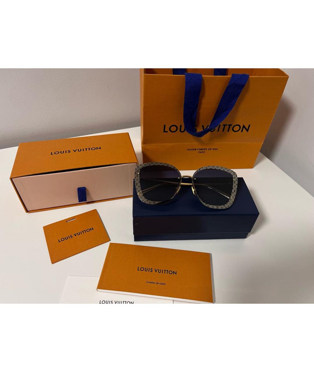 LOUIS VUITTON Золотые металлические солнцезащитные очки, фото 4