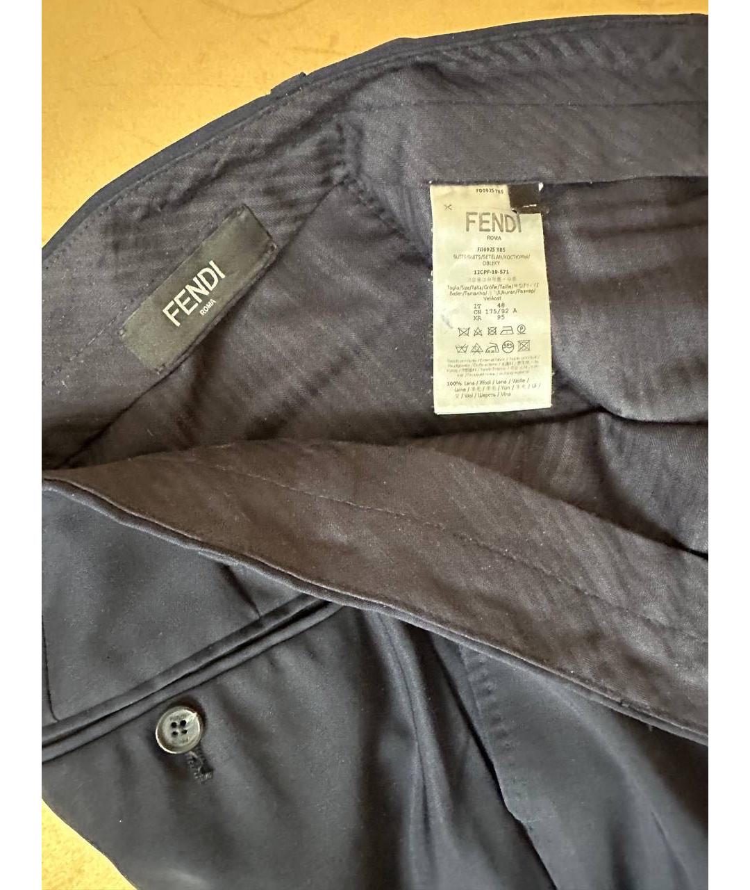 FENDI Синие шерстяные классические брюки, фото 4