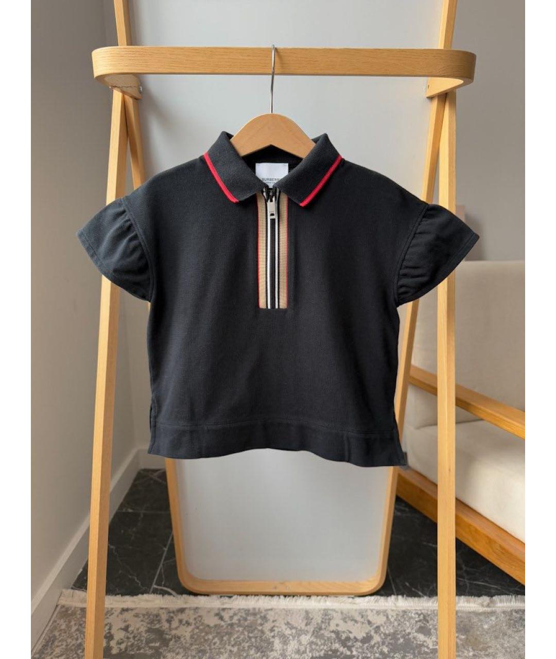 BURBERRY KIDS Черная хлопковая детская футболка, фото 5