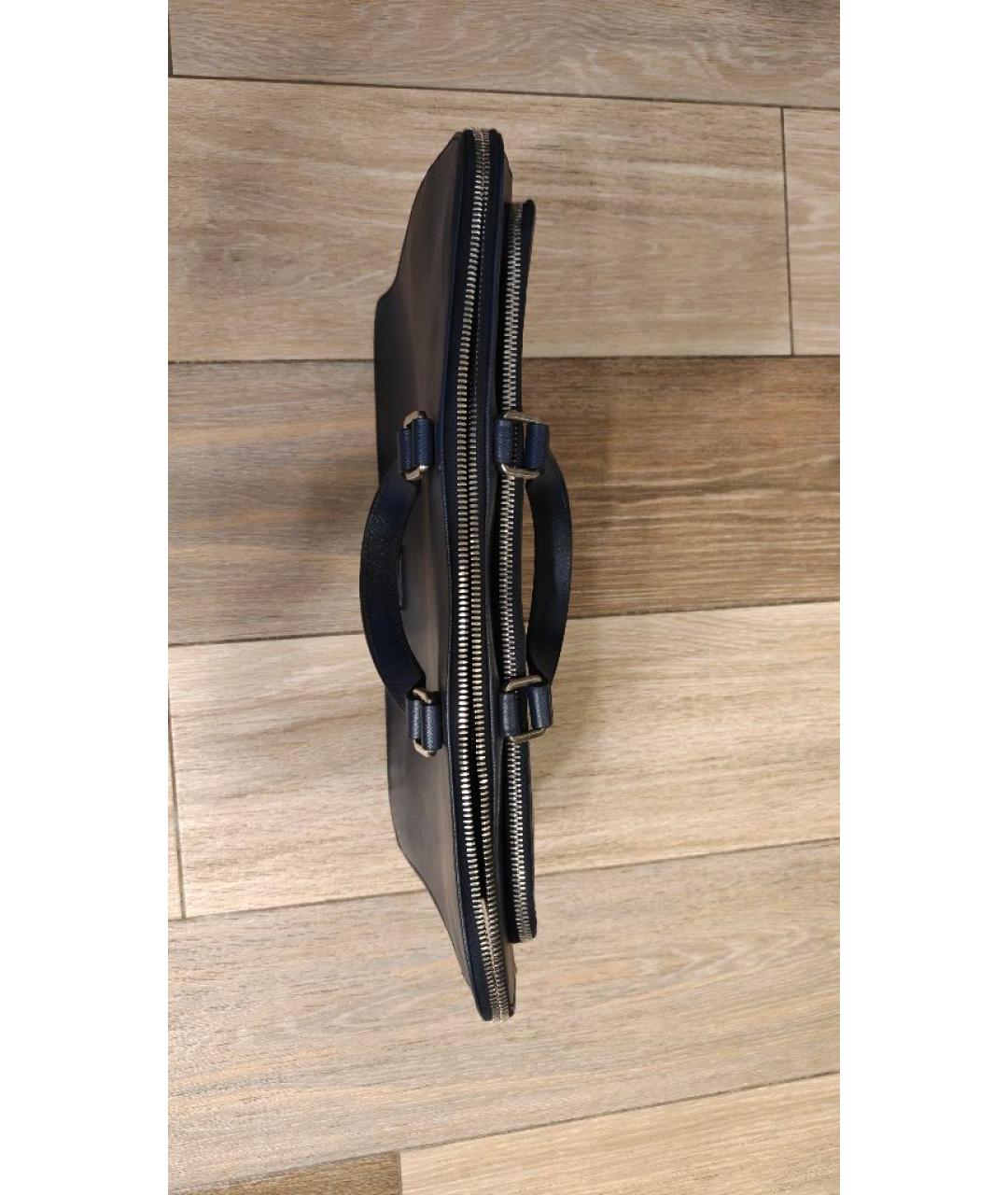 PRADA Темно-синий кожаный портфель, фото 3