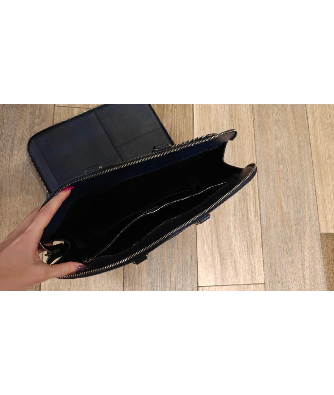 PRADA Темно-синий кожаный портфель, фото 2