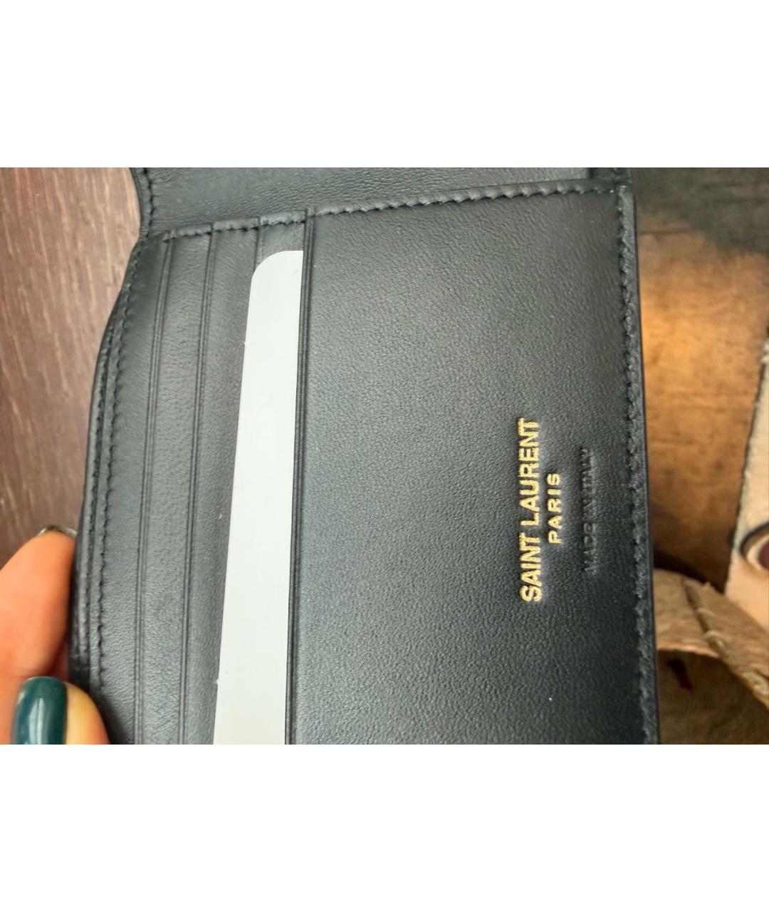 SAINT LAURENT Черный кожаный кошелек, фото 4