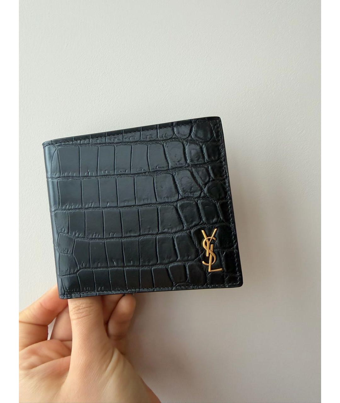 SAINT LAURENT Черный кожаный кошелек, фото 9