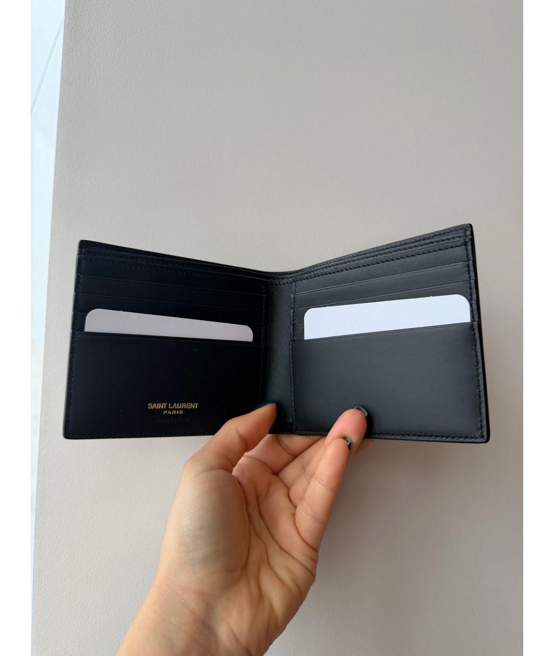 SAINT LAURENT Черный кожаный кошелек, фото 2