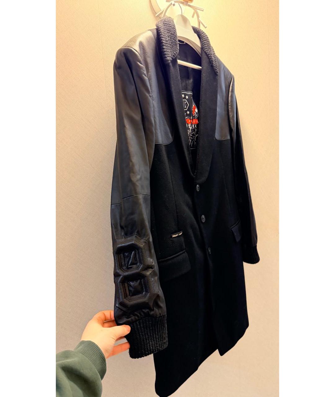 PHILIPP PLEIN Черное шерстяное пальто, фото 4
