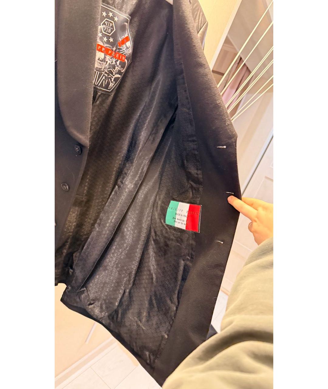 PHILIPP PLEIN Черное шерстяное пальто, фото 8