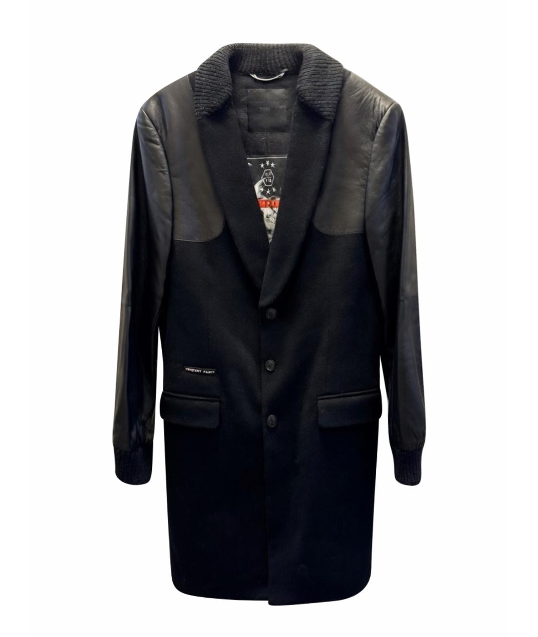 PHILIPP PLEIN Черное шерстяное пальто, фото 1