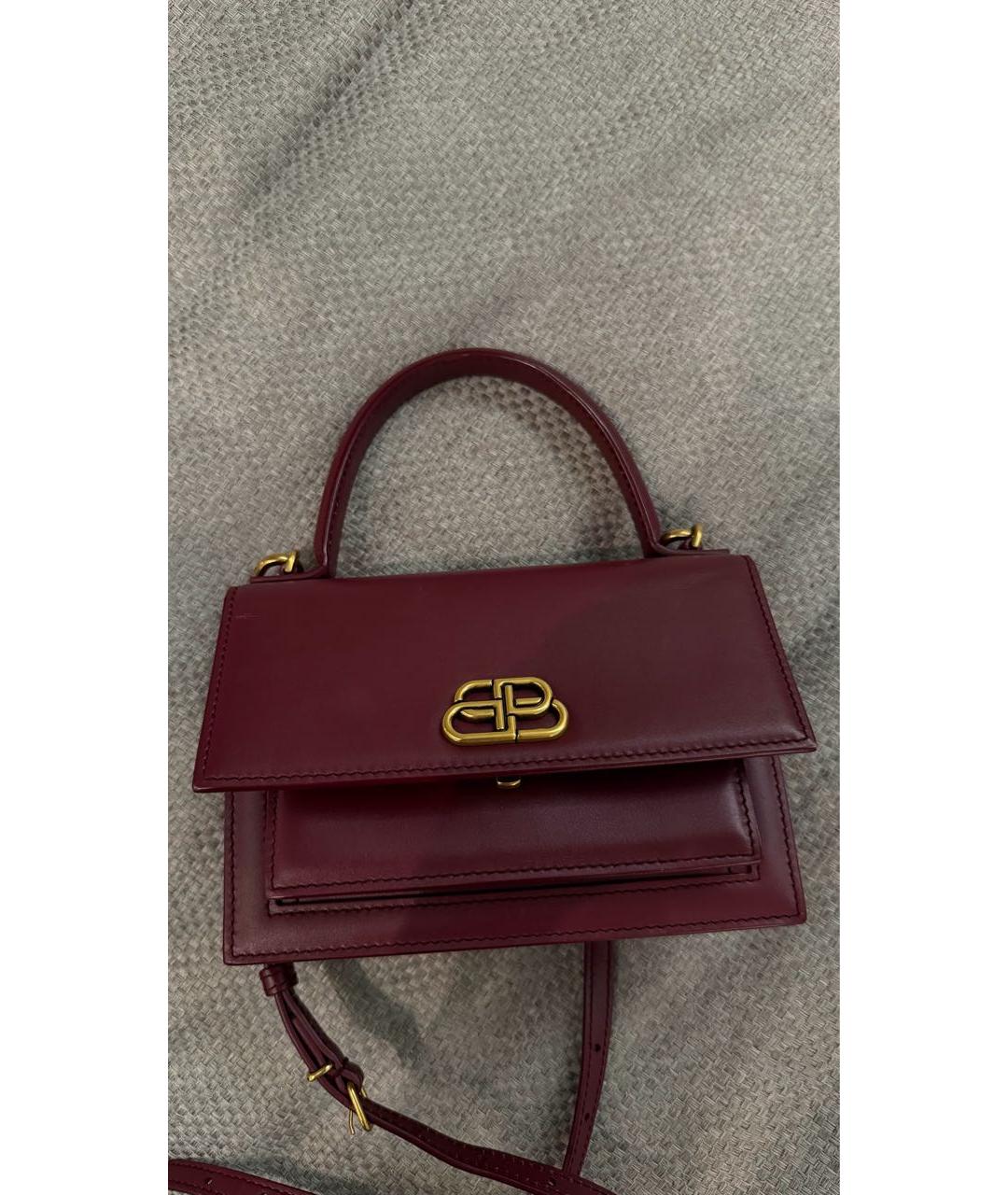 BALENCIAGA Бордовая кожаная сумка с короткими ручками, фото 3