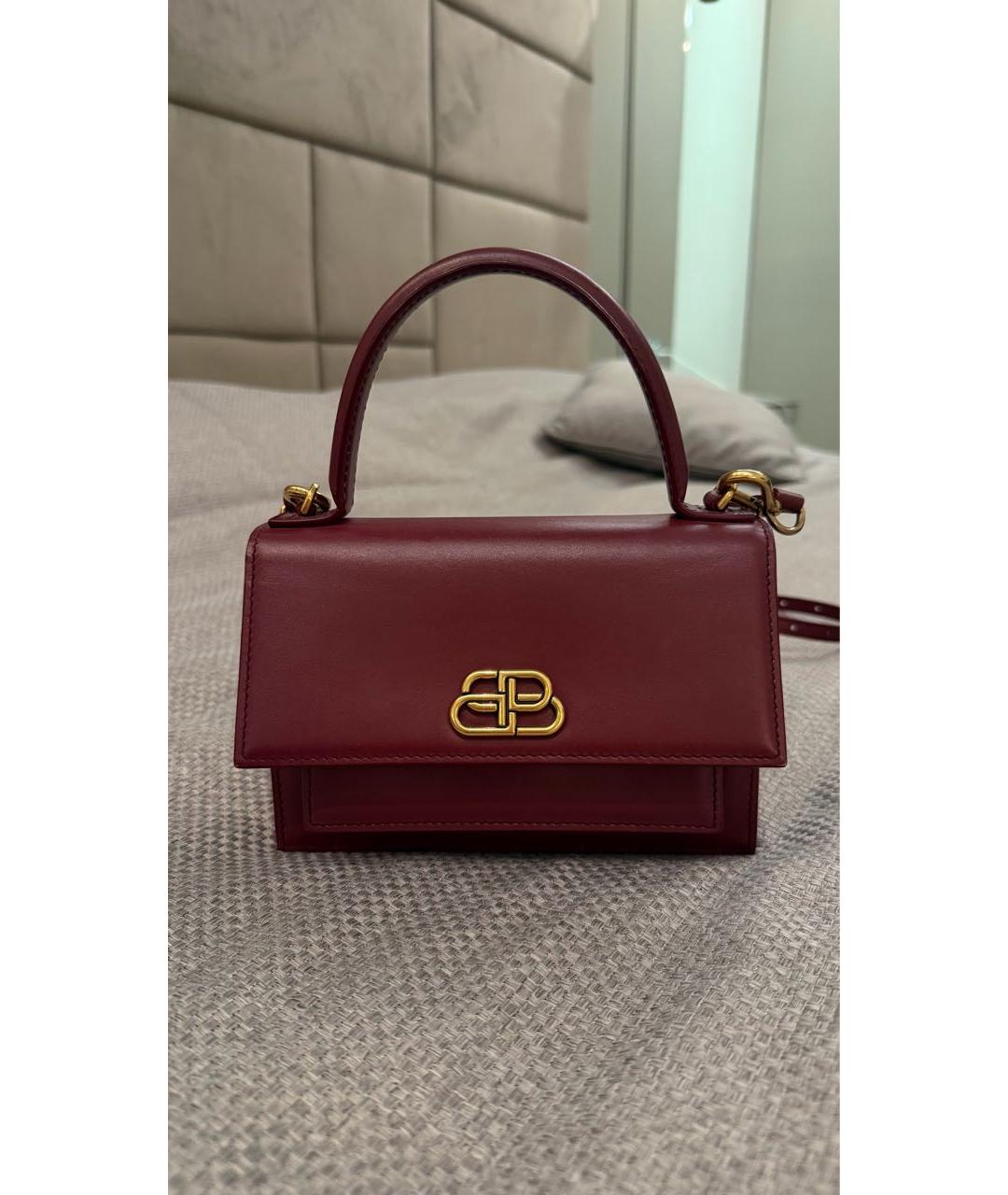 BALENCIAGA Бордовая кожаная сумка с короткими ручками, фото 9