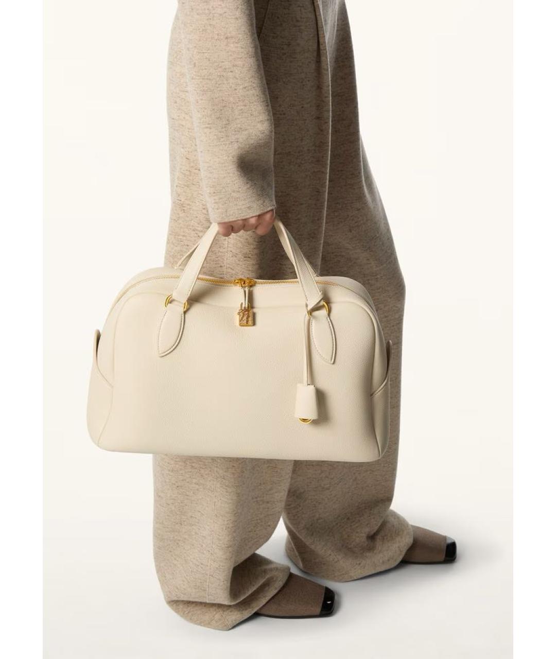 LORO PIANA Бежевая кожаная сумка с короткими ручками, фото 2