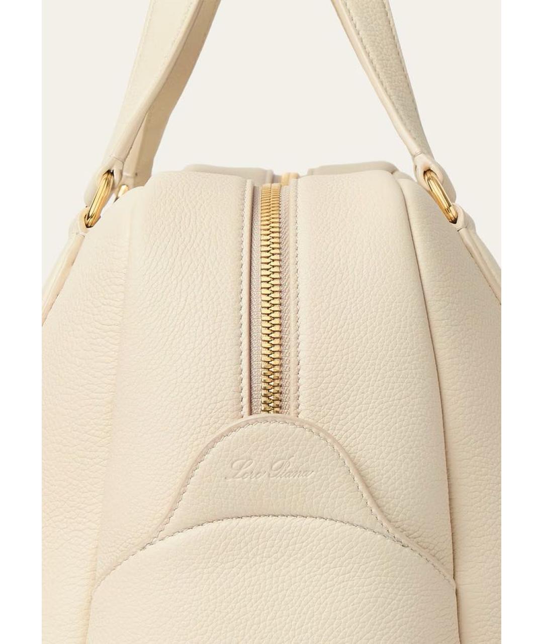 LORO PIANA Бежевая кожаная сумка с короткими ручками, фото 4