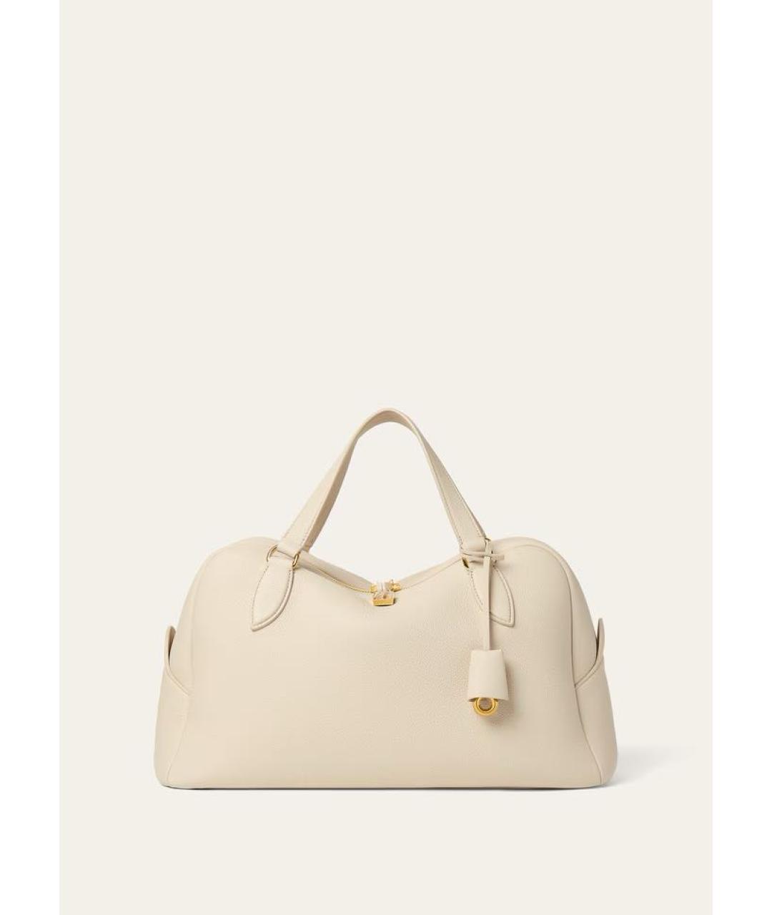 LORO PIANA Бежевая кожаная сумка с короткими ручками, фото 5