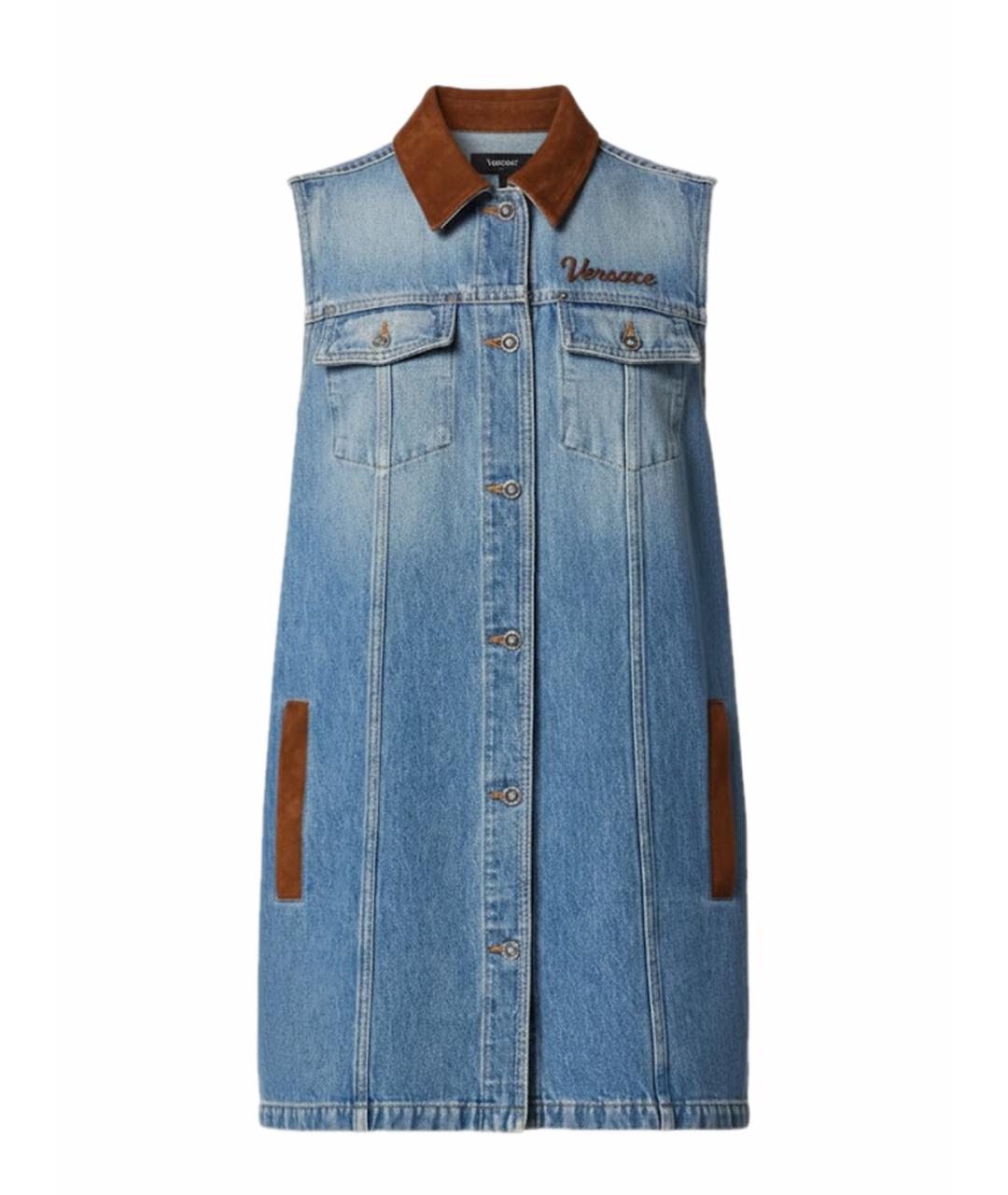 VERSACE Синее хлопковое повседневное платье, фото 1