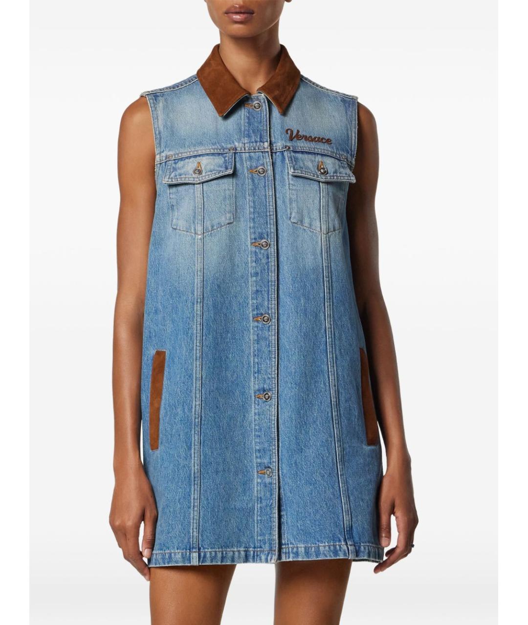 VERSACE Синее хлопковое повседневное платье, фото 5