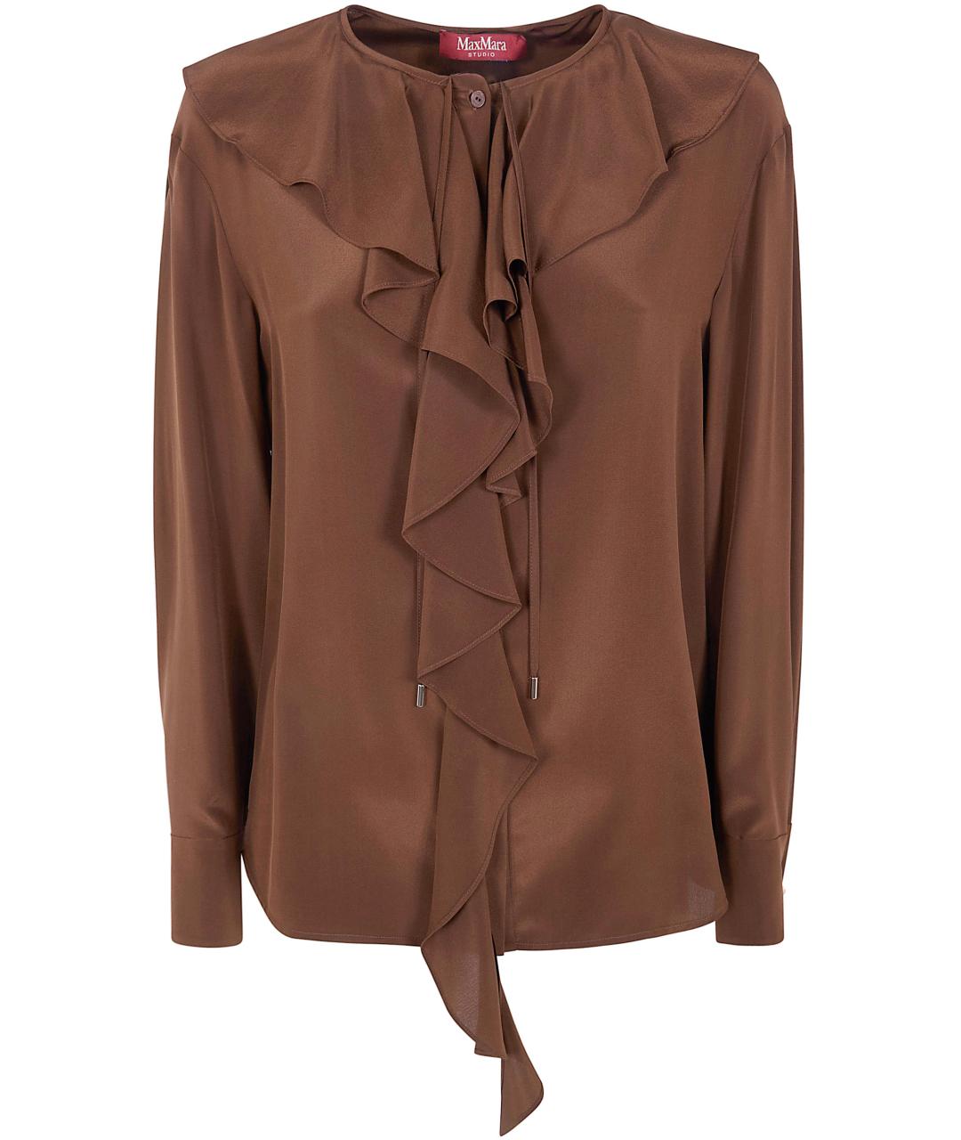 MAX MARA STUDIO Коричневая шелковая рубашка, фото 1