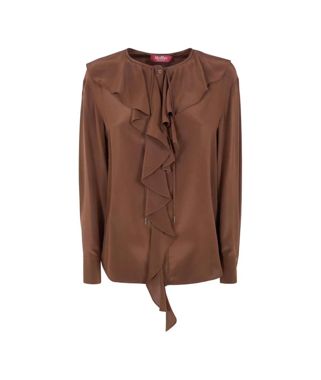 MAX MARA STUDIO Коричневая шелковая рубашка, фото 4