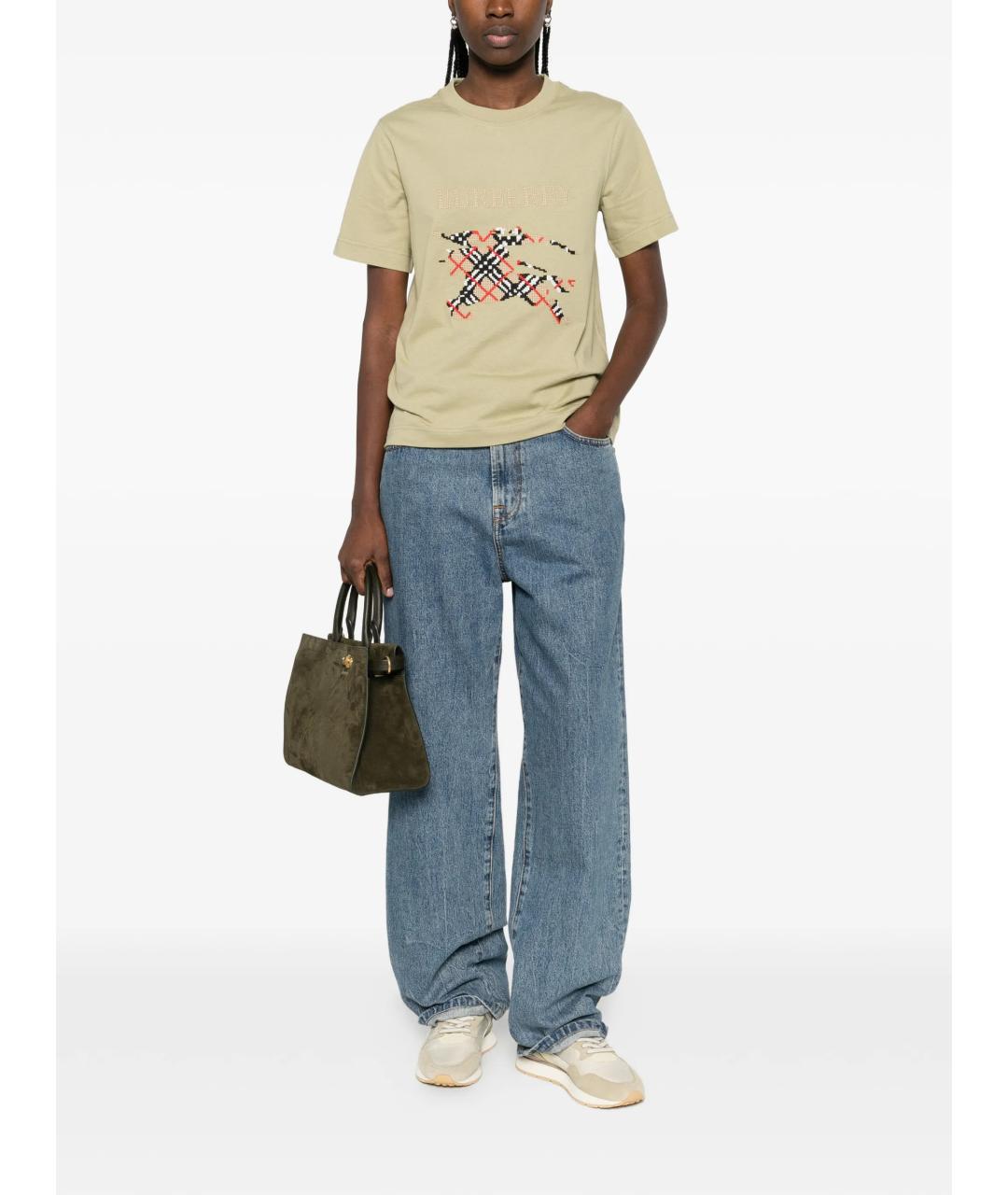 BURBERRY Зеленая хлопковая футболка, фото 2