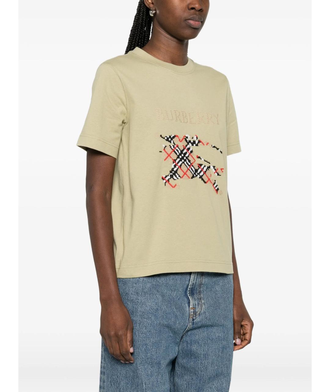 BURBERRY Зеленая хлопковая футболка, фото 3