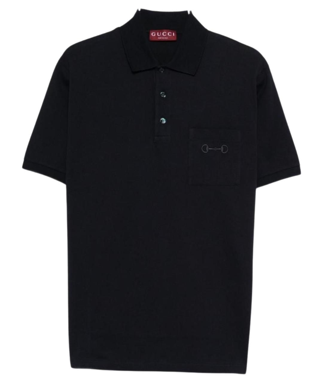 GUCCI Темно-синее хлопковое поло с коротким рукавом, фото 1