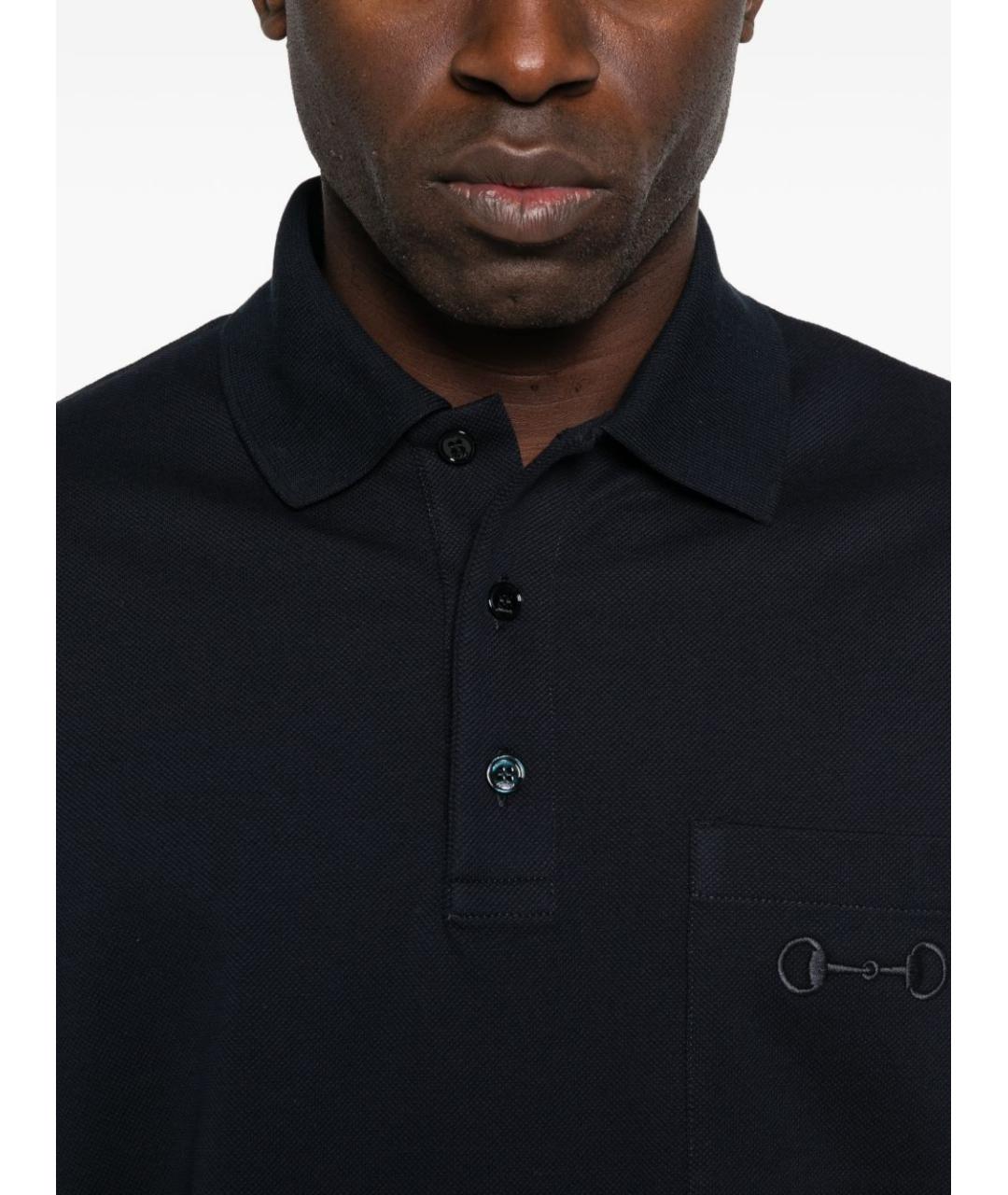 GUCCI Темно-синее хлопковое поло с коротким рукавом, фото 3
