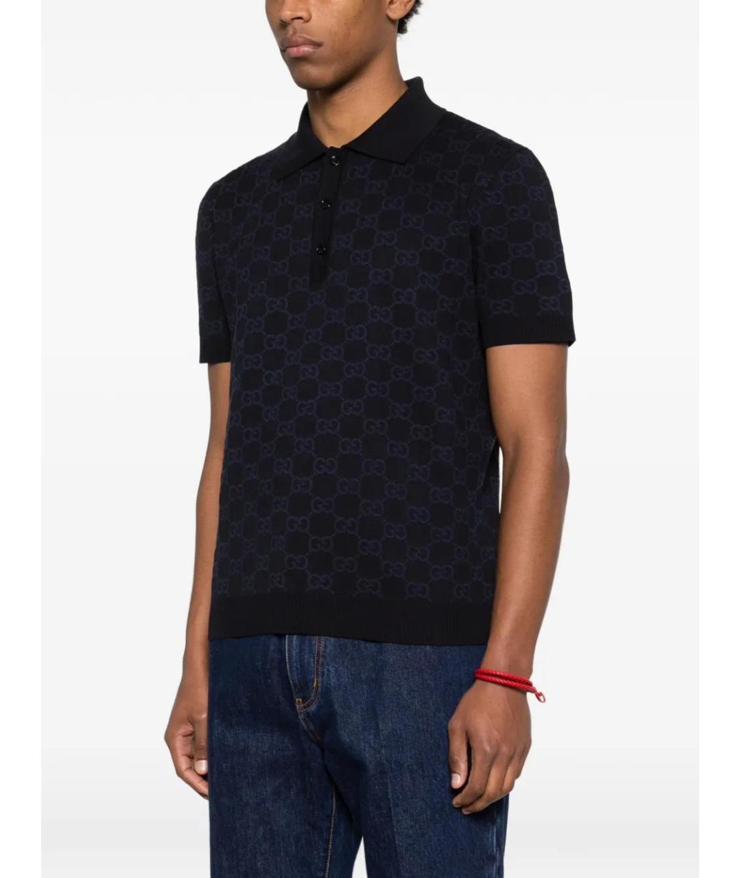 GUCCI Темно-синее хлопковое поло с коротким рукавом, фото 3