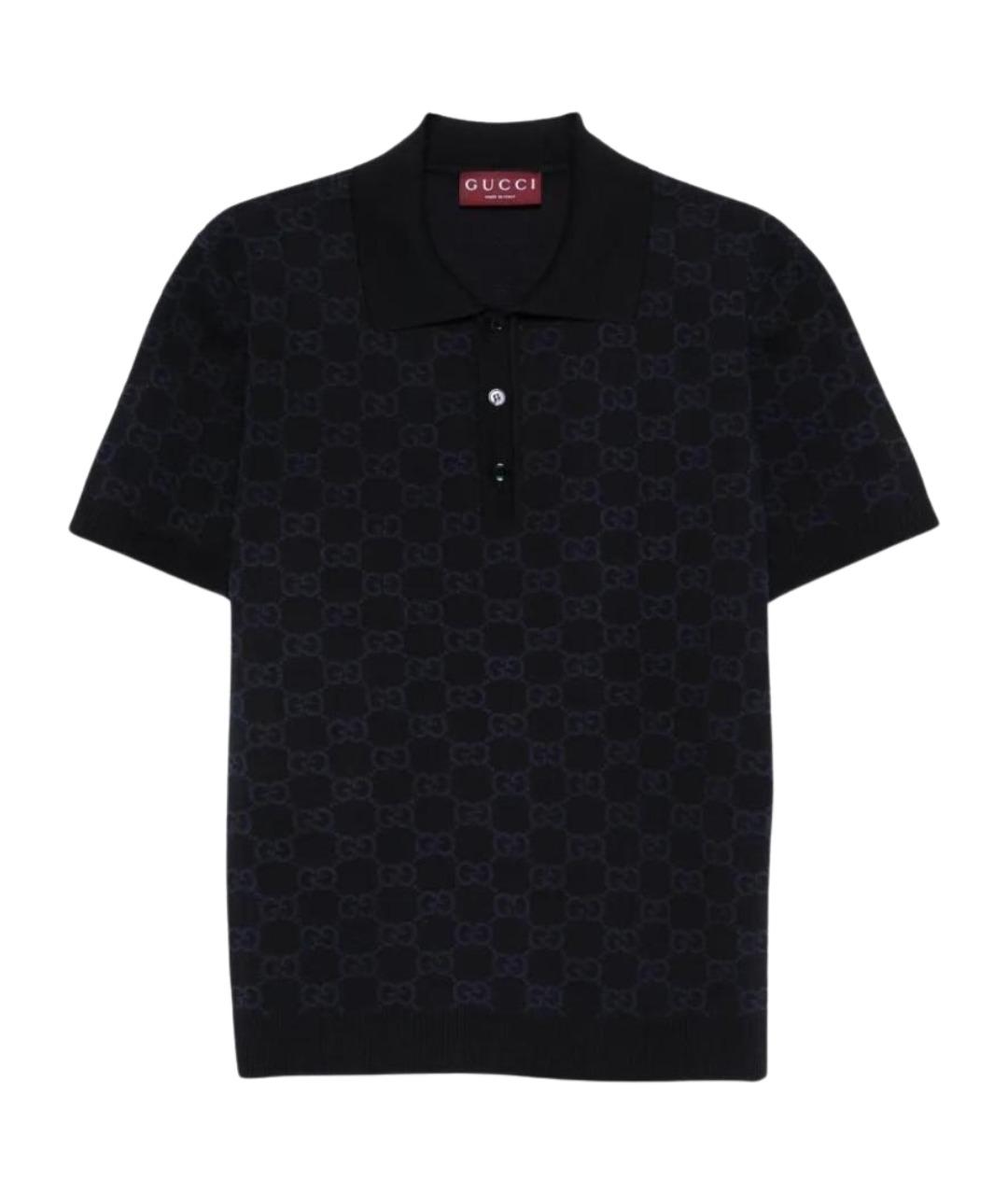 GUCCI Темно-синее хлопковое поло с коротким рукавом, фото 1