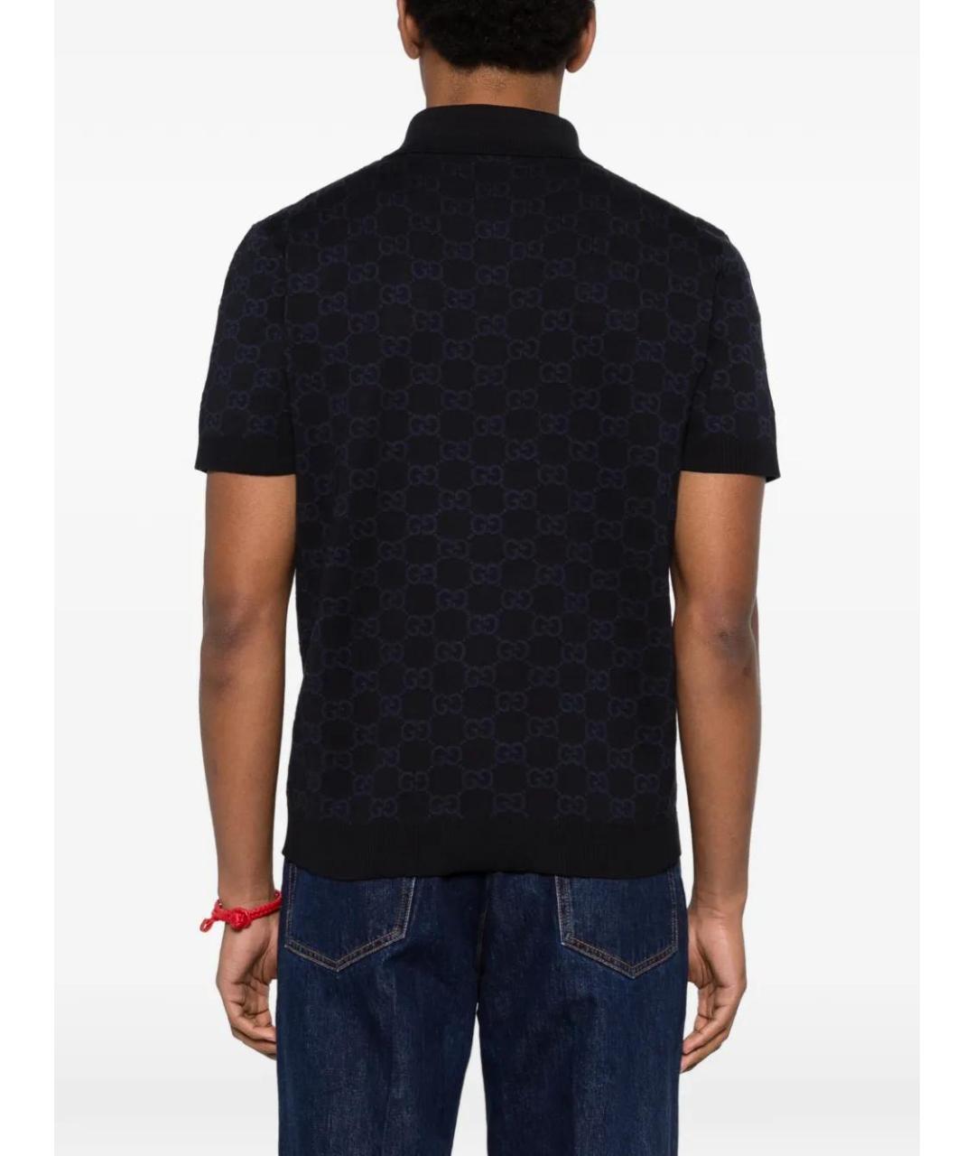 GUCCI Темно-синее хлопковое поло с коротким рукавом, фото 4