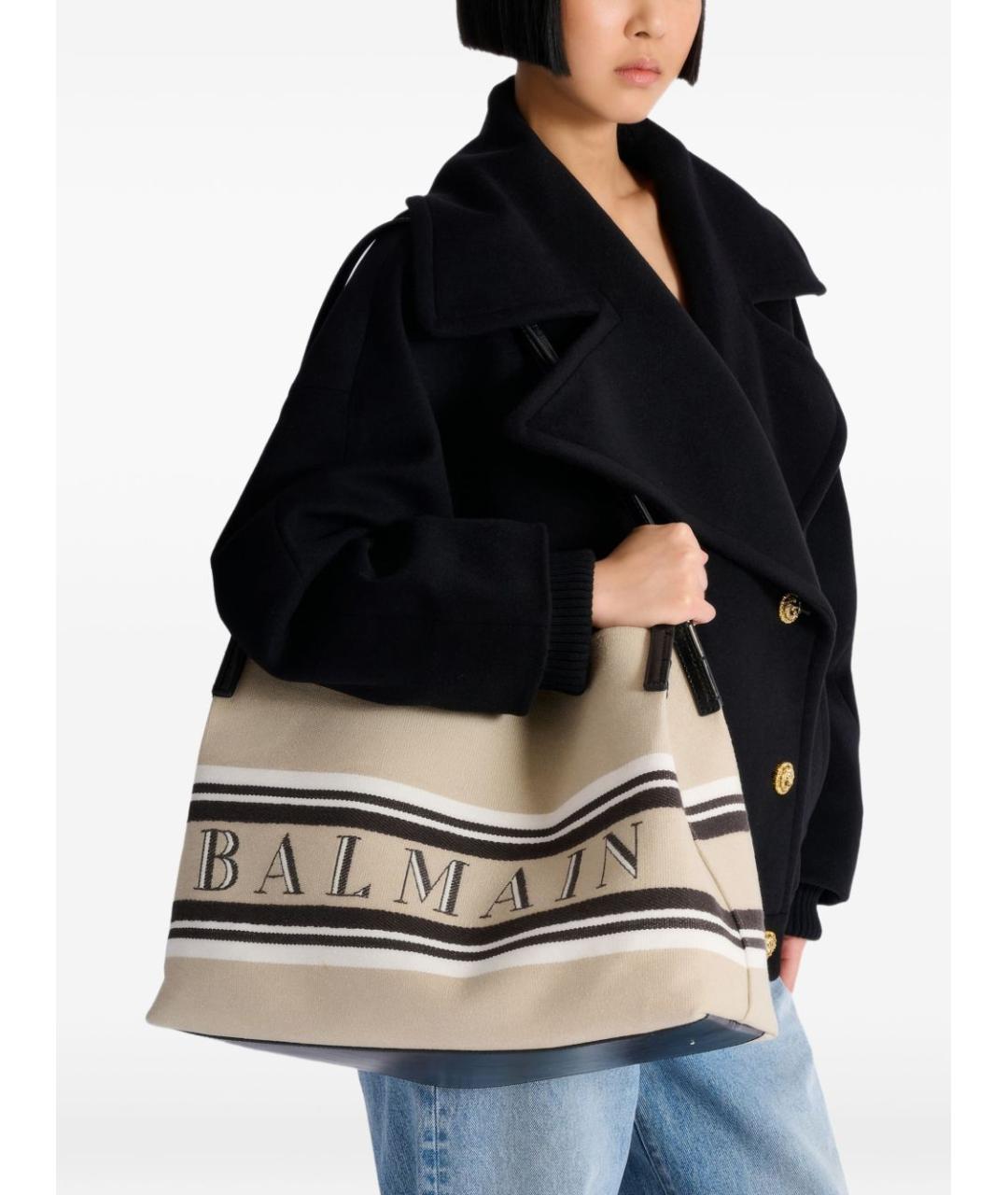 BALMAIN Бежевая тканевая сумка тоут, фото 5