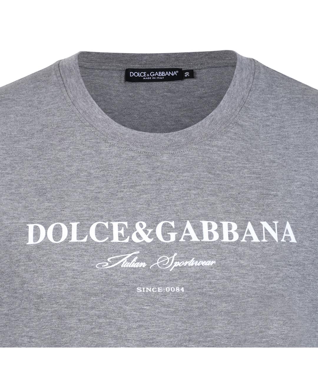 DOLCE&GABBANA Серая хлопковая футболка, фото 3