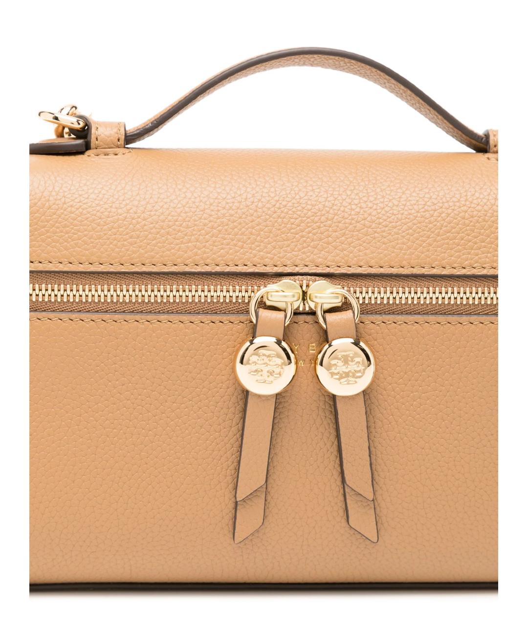 TORY BURCH Бежевая кожаная сумка с короткими ручками, фото 4