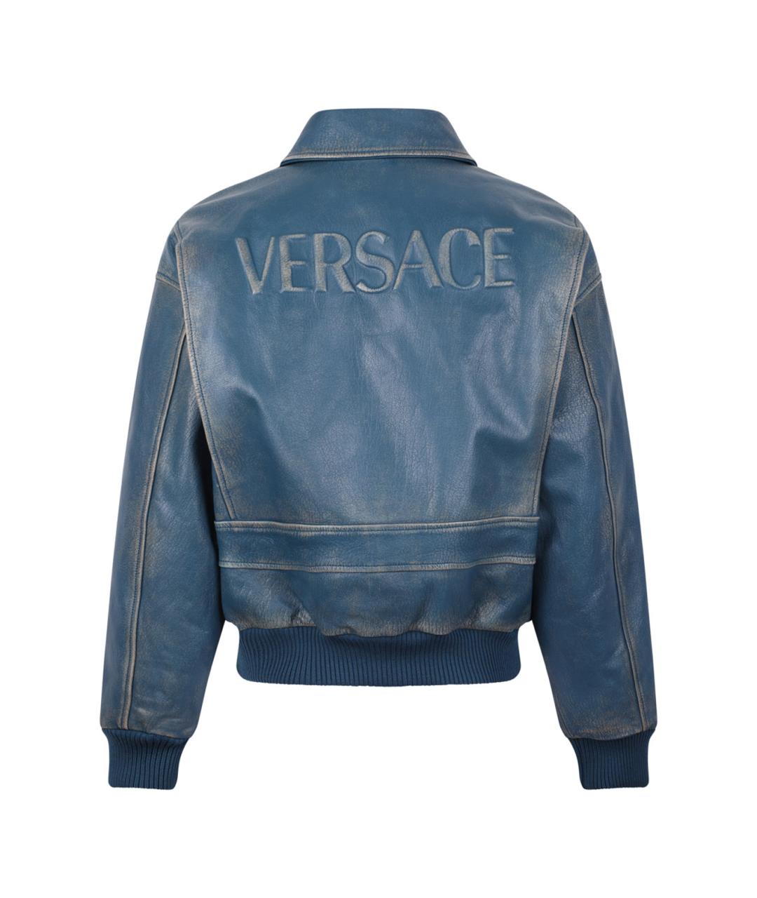 VERSACE Синяя кожаная куртка, фото 2