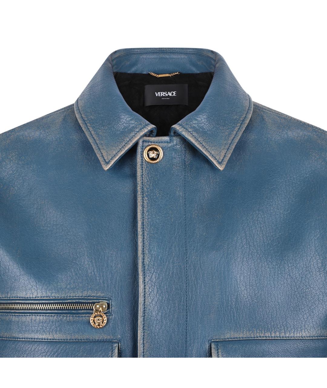 VERSACE Синяя кожаная куртка, фото 3