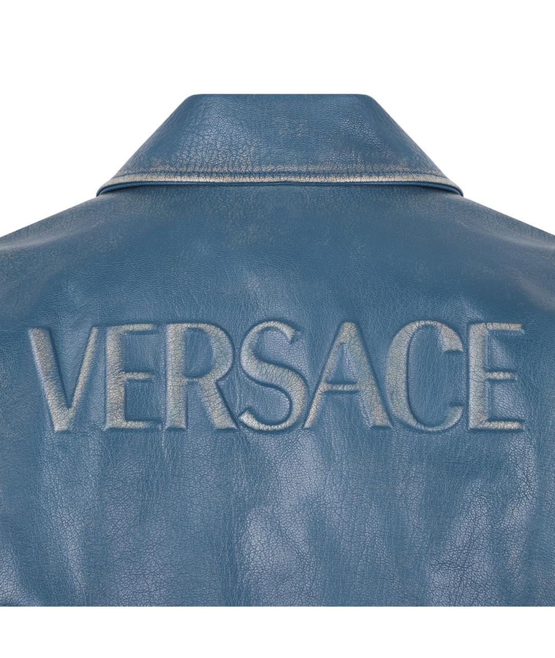VERSACE Синяя кожаная куртка, фото 4