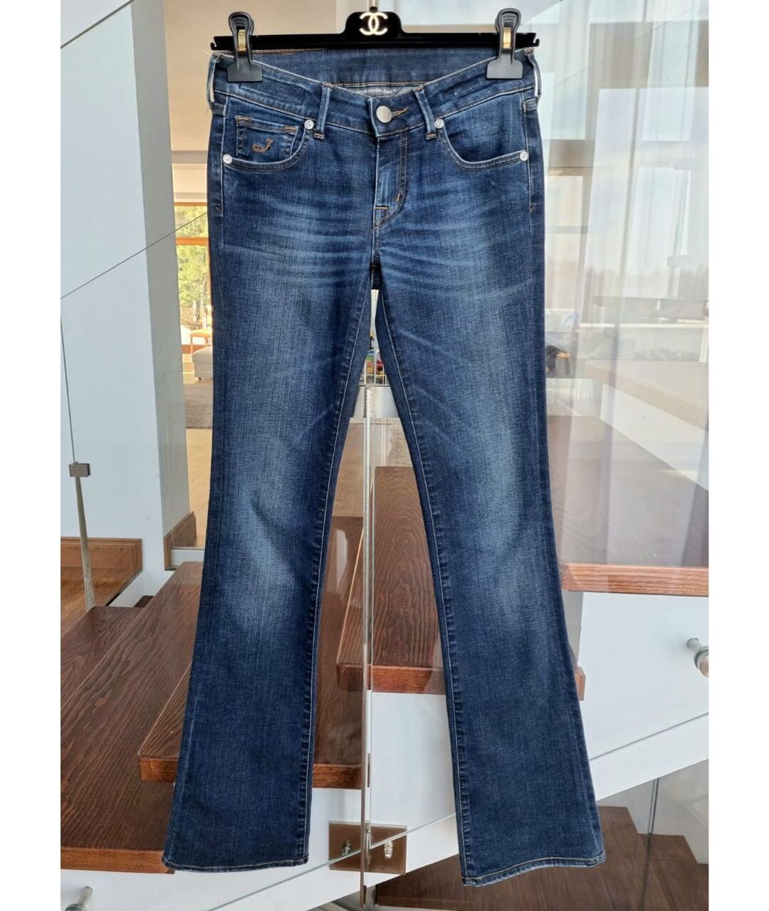 JACOB COHEN Темно-синие хлопко-полиэстеровые джинсы клеш, фото 9