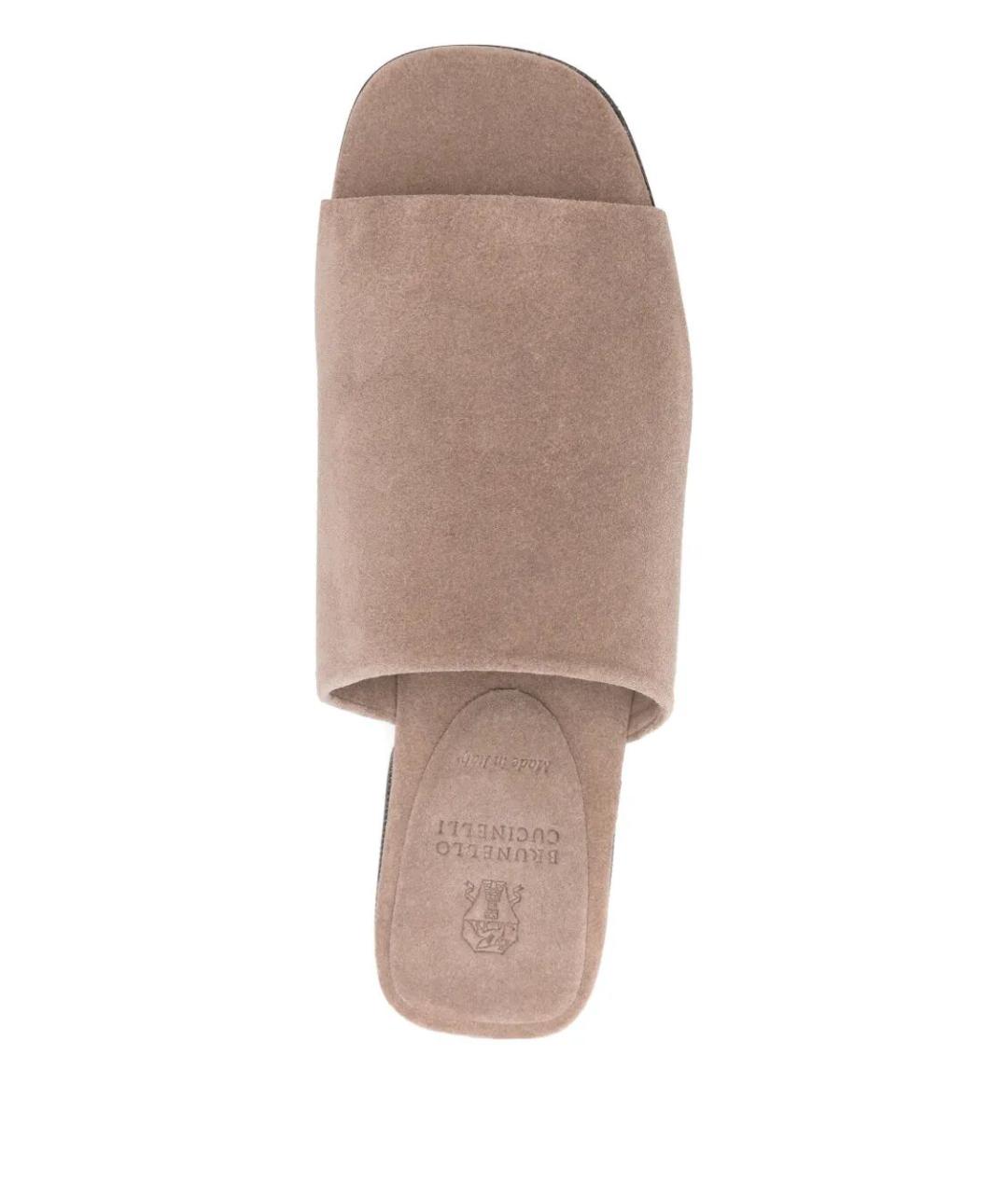 BRUNELLO CUCINELLI Бежевые замшевые шлепанцы, фото 4