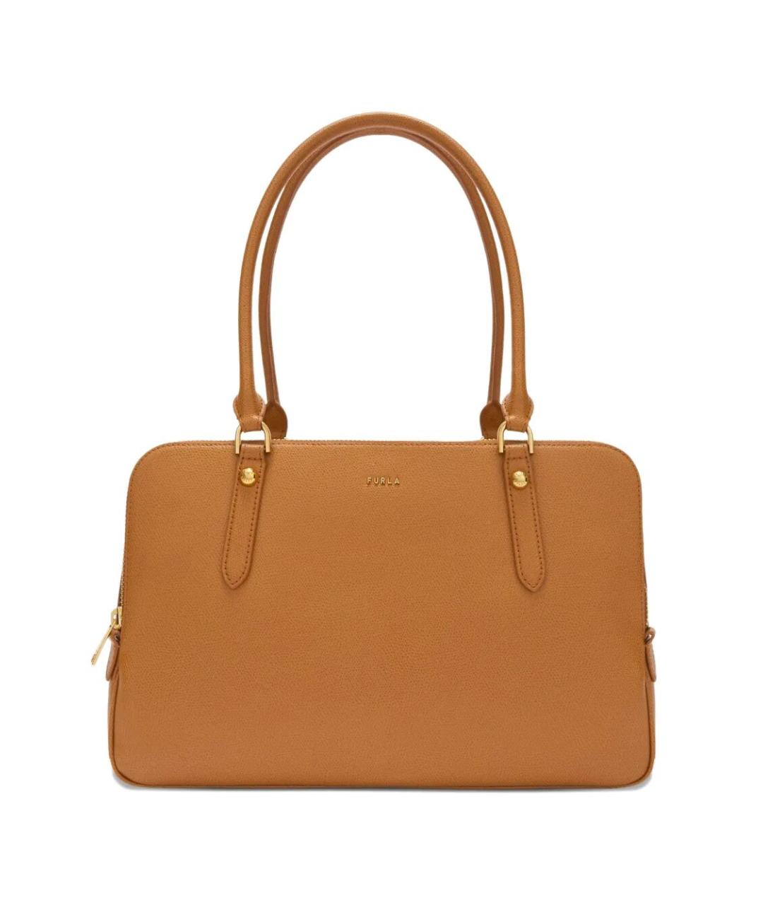 FURLA Коричневая кожаная сумка с короткими ручками, фото 1