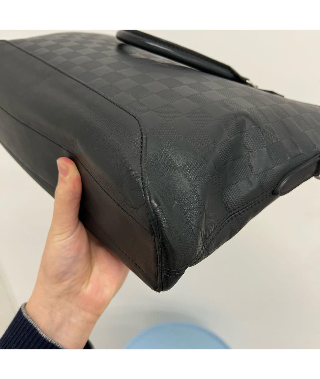 LOUIS VUITTON Черный кожаный портфель, фото 7