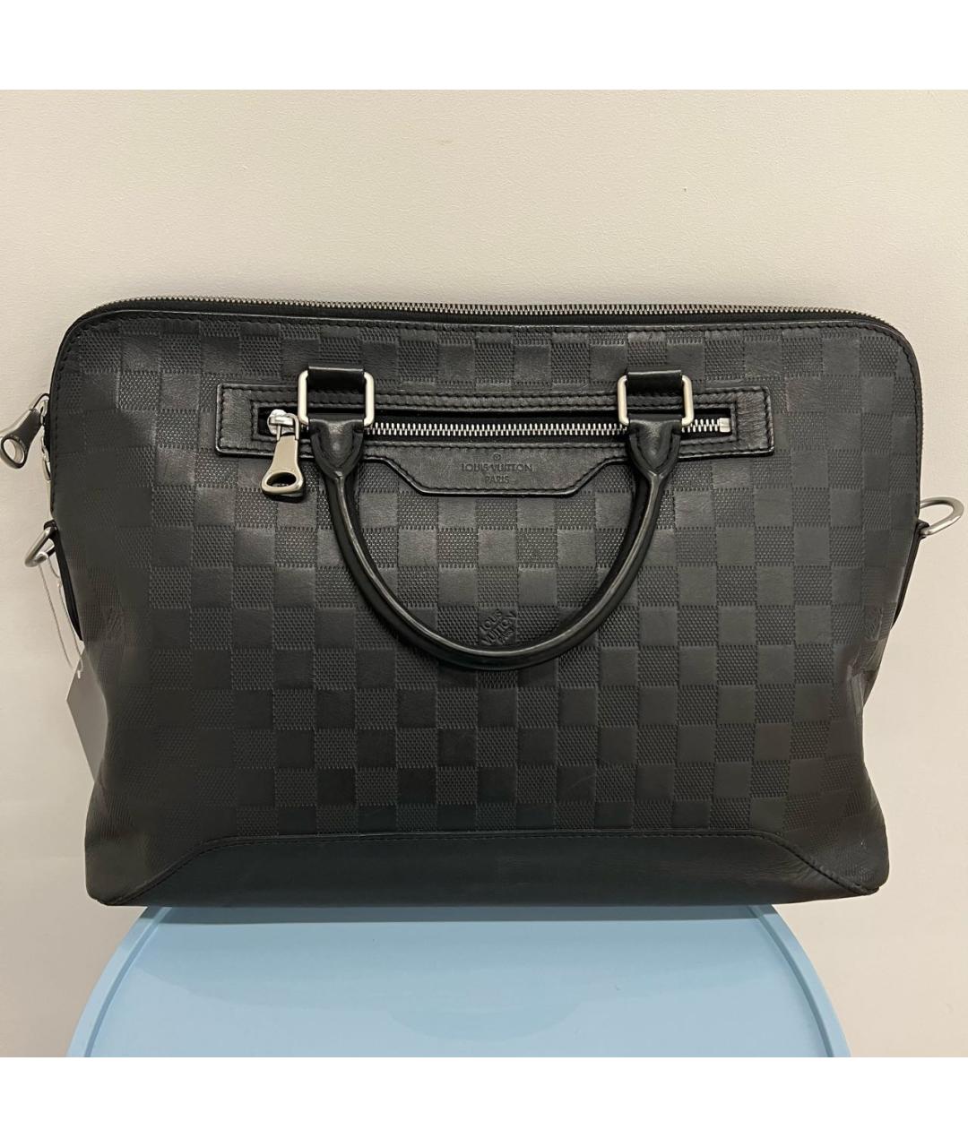 LOUIS VUITTON Черный кожаный портфель, фото 9