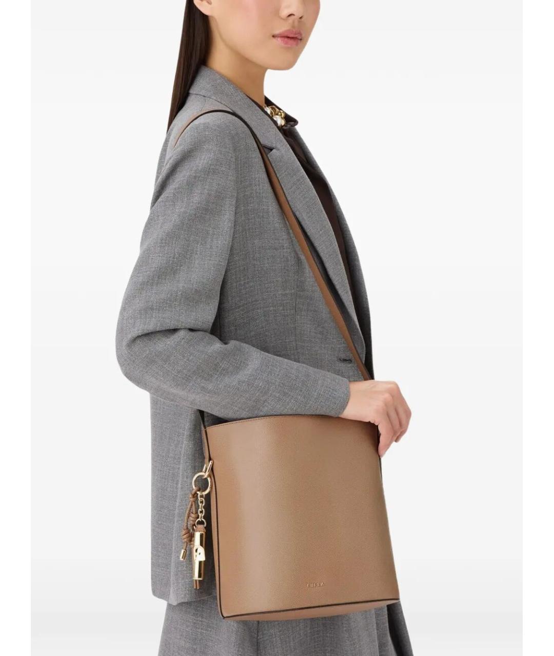 FURLA Бежевая кожаная сумка через плечо, фото 2