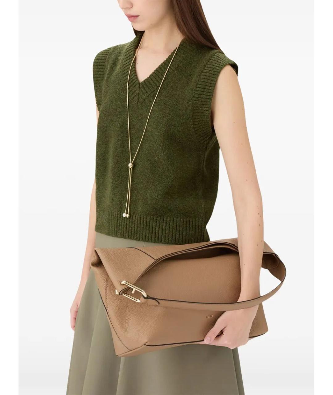 FURLA Бежевая кожаная сумка через плечо, фото 4