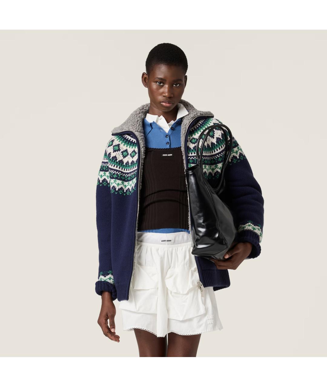 MIU MIU Темно-синий шерстяной кардиган, фото 5