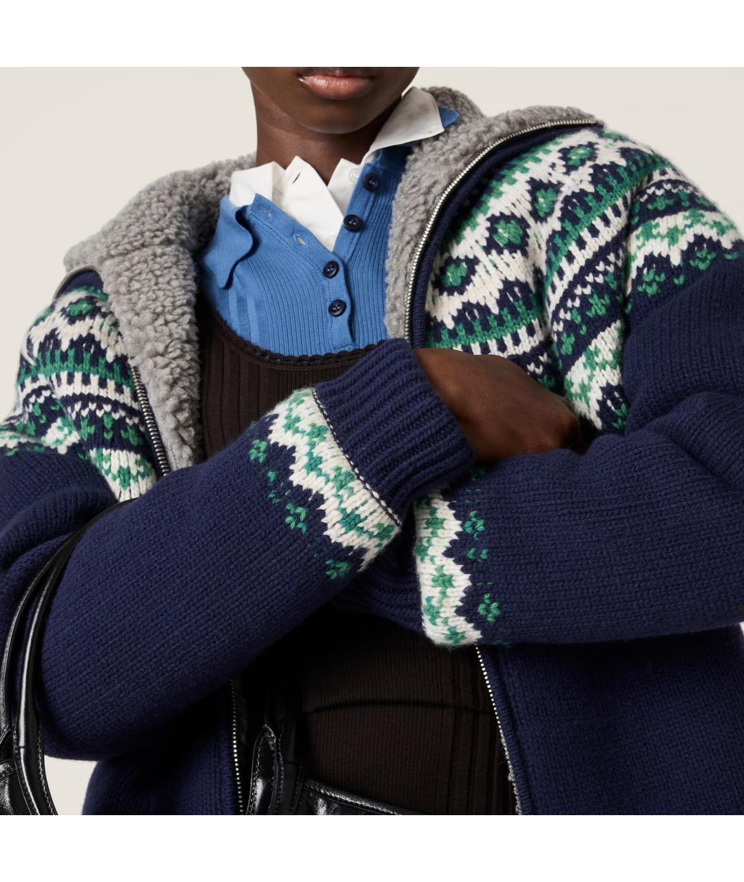 MIU MIU Темно-синий шерстяной кардиган, фото 6