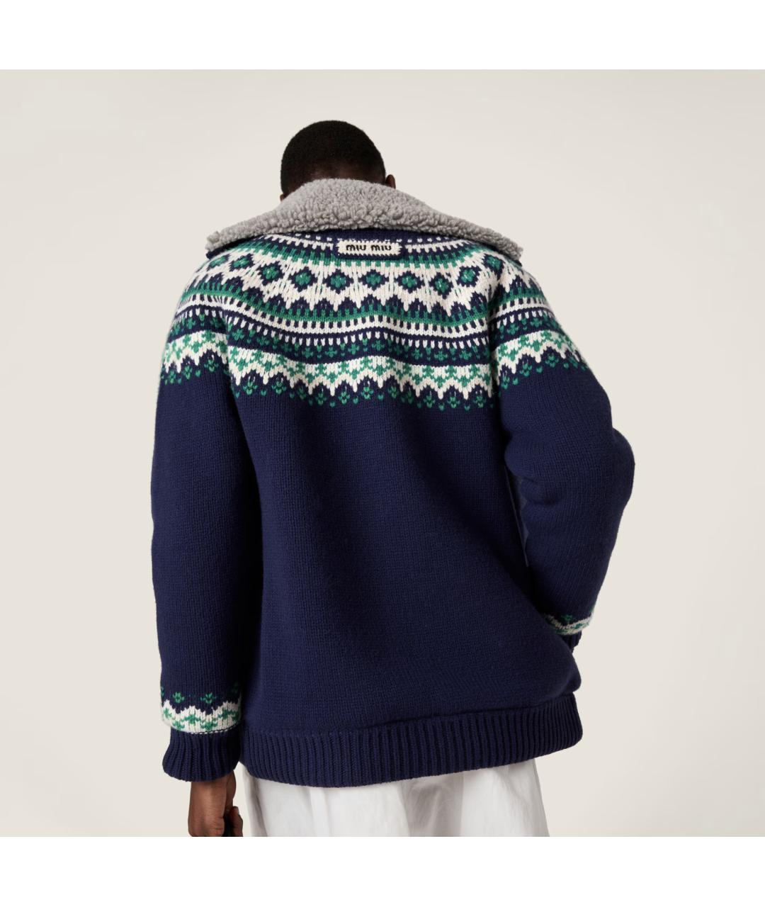 MIU MIU Темно-синий шерстяной кардиган, фото 4