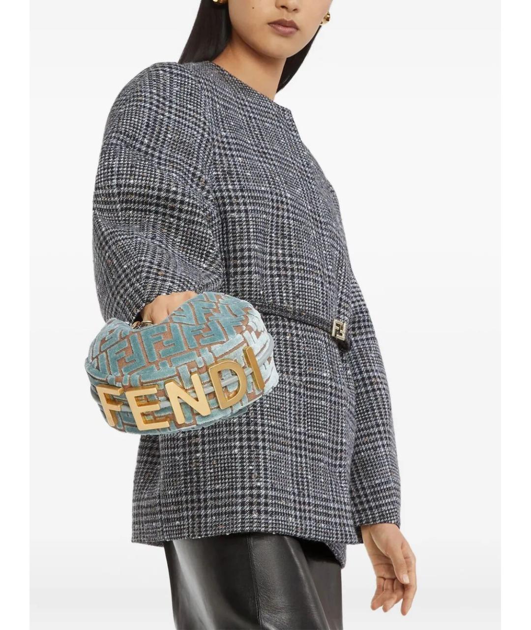 FENDI Бирюзовая жаккардовая сумка через плечо, фото 2