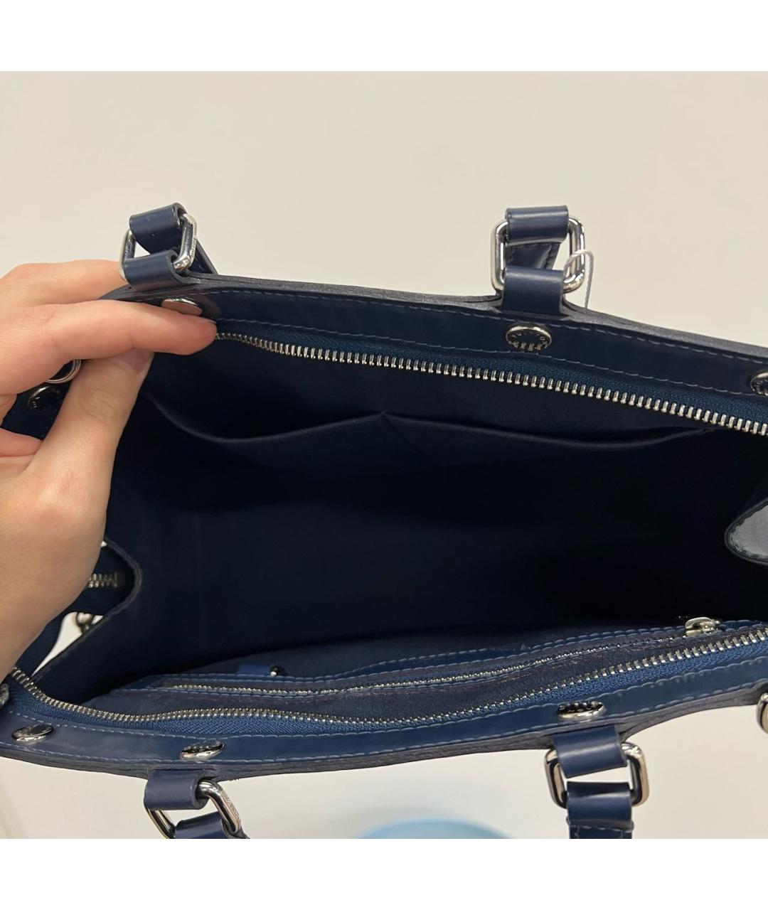 LOUIS VUITTON Темно-синяя кожаная сумка тоут, фото 6