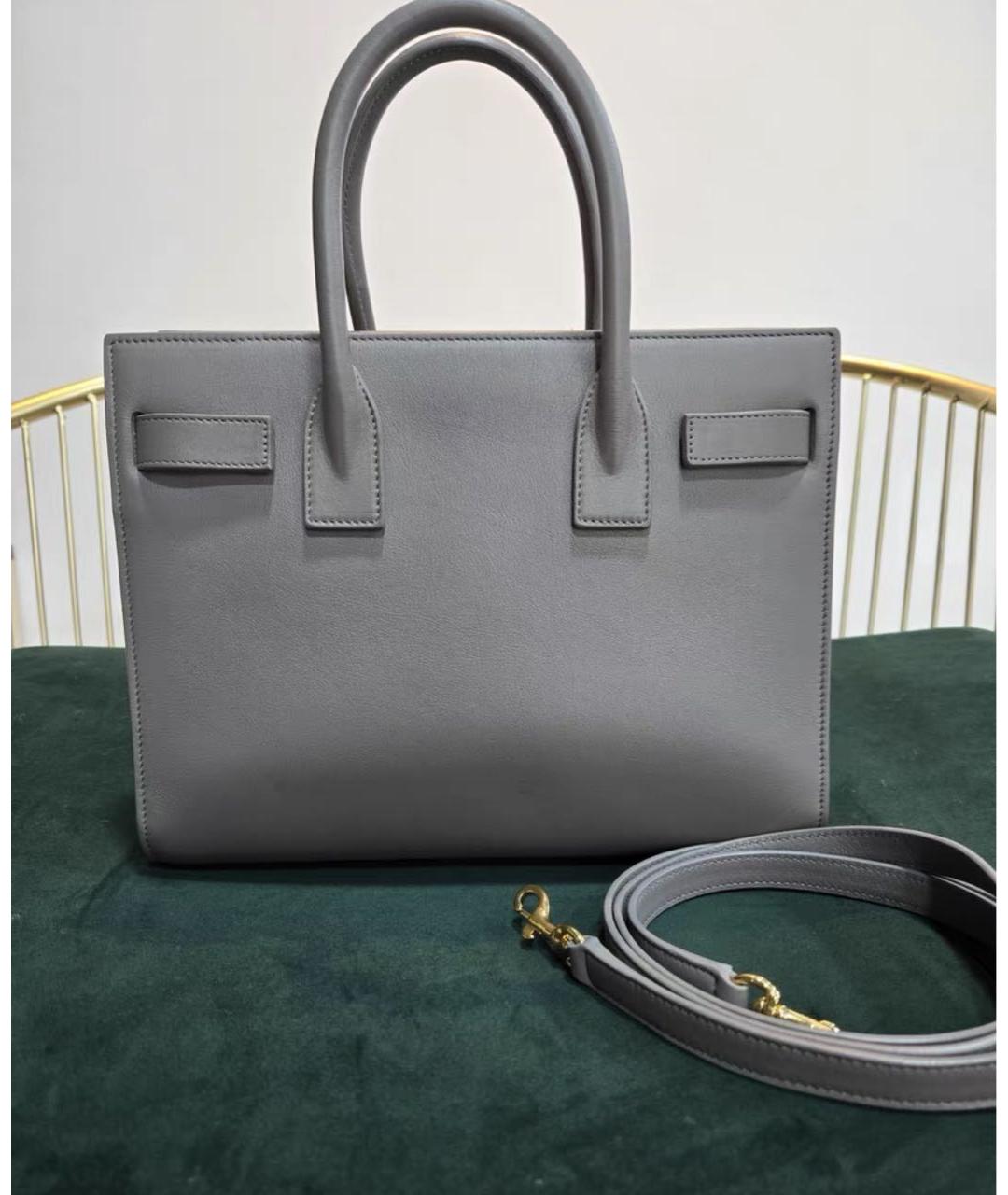 SAINT LAURENT Серая кожаная сумка тоут, фото 2